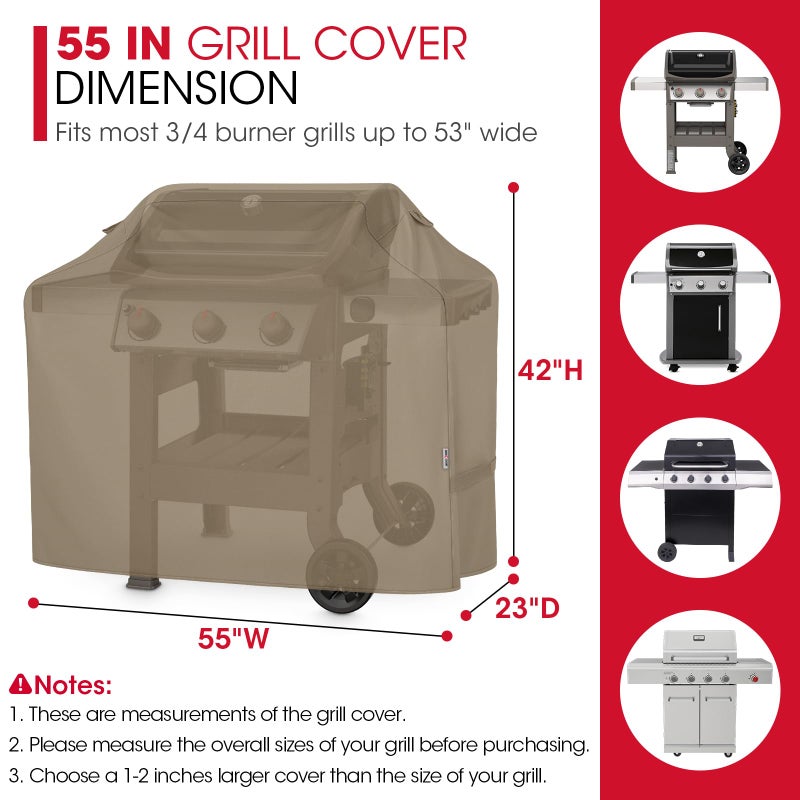 Unicook 55 Inch Grill Cover, Outdoor Heavy Duty Waterproof BBQ Cover for Weber Charbroil Nexgrill Charcoal/Gas Grills, Fade Resistant Material with Sealed Seam, All-Season Protection, Neutral Taupe - Image 2